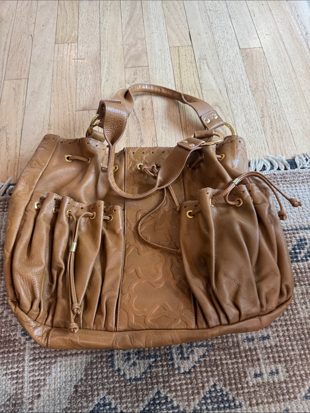 Tous Brown Leather Drawstring large Shoulder Bag